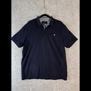 Ted Baker Shirt Mens sz 6 Navy blue Short Sleeve Henley lyocell geometric accent